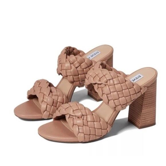 NEW STEVE MADDEN Twisted Tan Sandals Women’s Size 10 Block Heel Faux Leather - Picture 1 of 5